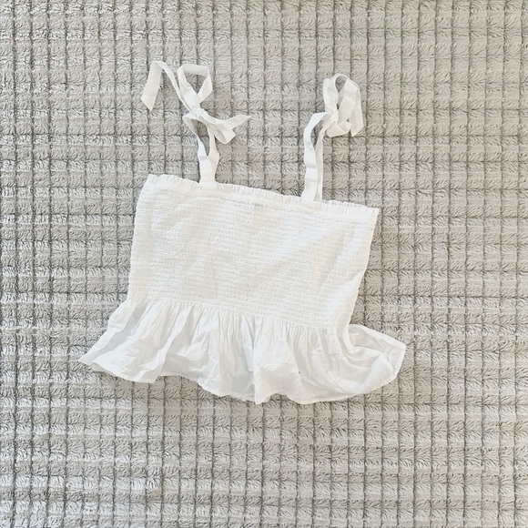 J.Crew White Smocked Top with Bow Straps - Picture 3 of 4